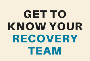 Addiction Recovery Team Infographic - Meet your substance use disorder professionals - addiction medicine - psychiatrist - recovery coach - sober coach